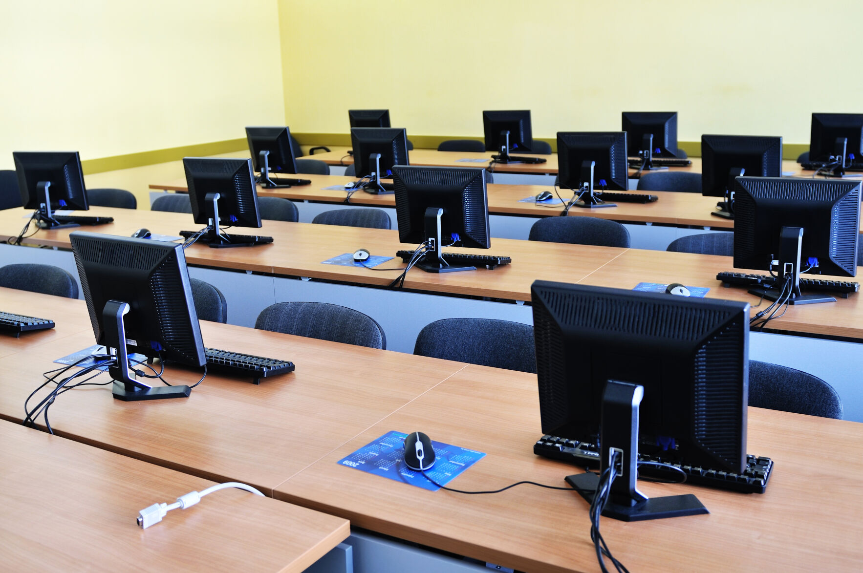classroom with computers